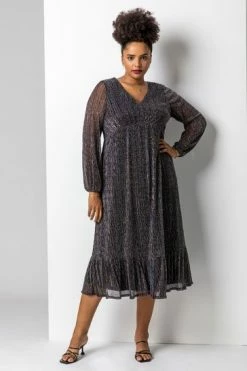 Roman Black Curve Metallic Plisse Frill Hem Dress 15 Roman Black Curve Metallic Plisse Frill Hem Dress -Roman Sales Shop unnamed file 1456