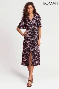 Roman Pink Floral Lace Detail Fit & Flare Midi Dress -Roman Sales Shop unnamed file 1464