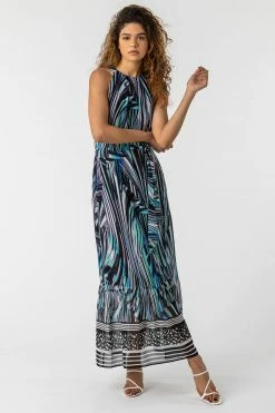 Roman Blue Abstract Stripe Print Halterneck Dress -Roman Sales Shop unnamed file 1470