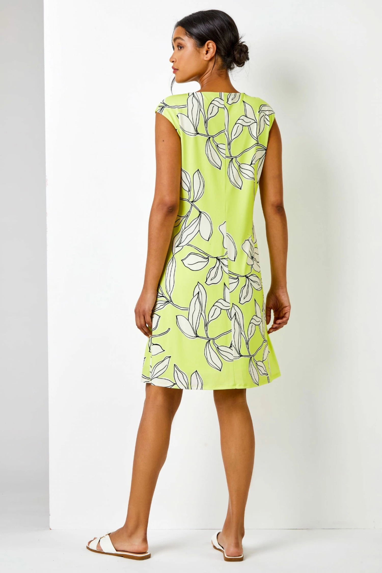 Roman Green Linear Floral Print Swing Dress 4 Roman Green Linear Floral Print Swing Dress - Image 2