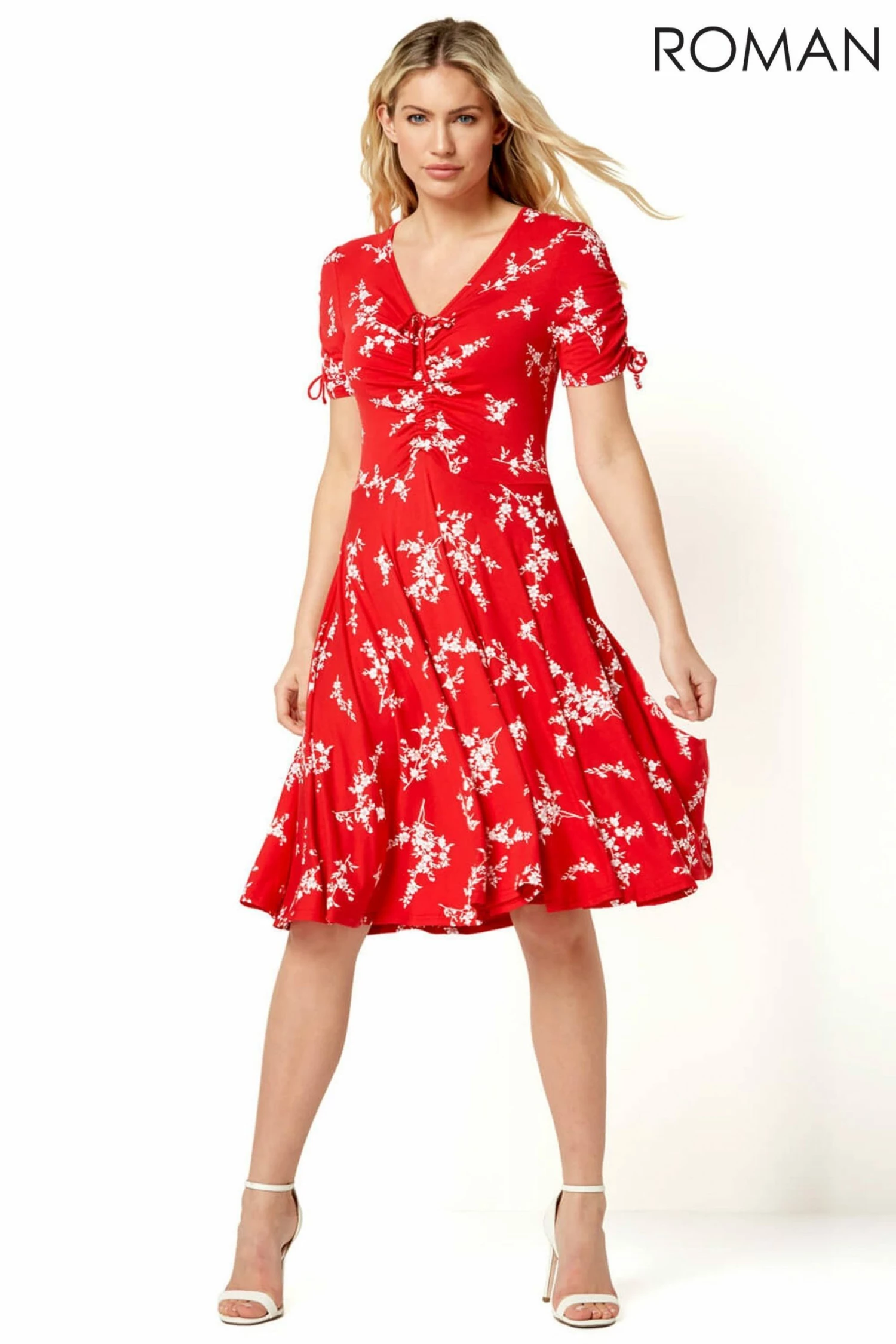 Roman Red Floral V Neck Tea Dress 4 Roman Red Floral V Neck Tea Dress - Image 2