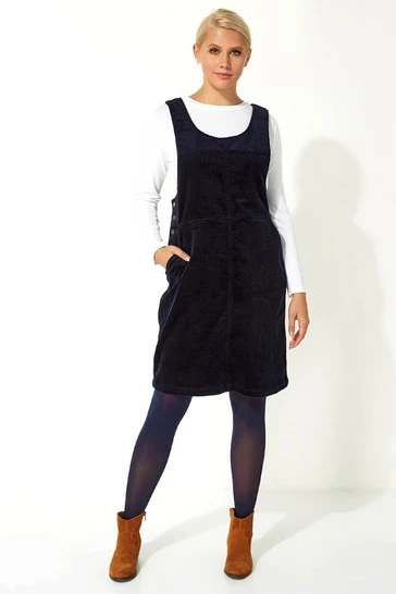 Roman Blue Button Corduroy Pinafore Dress 6 Roman Blue Button Corduroy Pinafore Dress - Image 4