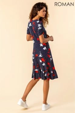 Roman Navy Floral Spot Print Frill Hem Dress 8 Roman Navy Floral Spot Print Frill Hem Dress -Roman Sales Shop unnamed file 150