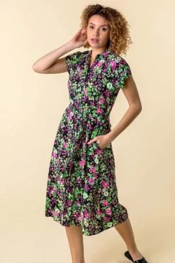 Roman Pink Contrast Floral Print Shirt Dress -Roman Sales Shop unnamed file 1513