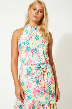 Roman Pink Tie Waist Floral Midi Dress -Roman Sales Shop unnamed file 1516