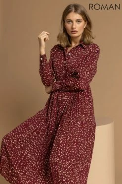 Roman Red Ditsy Print Pleated Shirt Dress -Roman Sales Shop unnamed file 1523