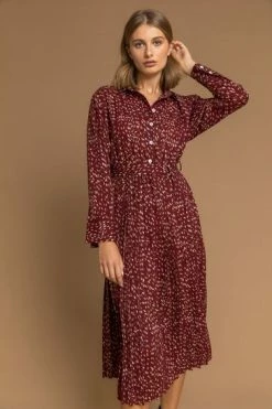 Roman Red Ditsy Print Pleated Shirt Dress -Roman Sales Shop unnamed file 1524