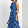 Roman Blue Geo Print Sequin Trim Midi Dress