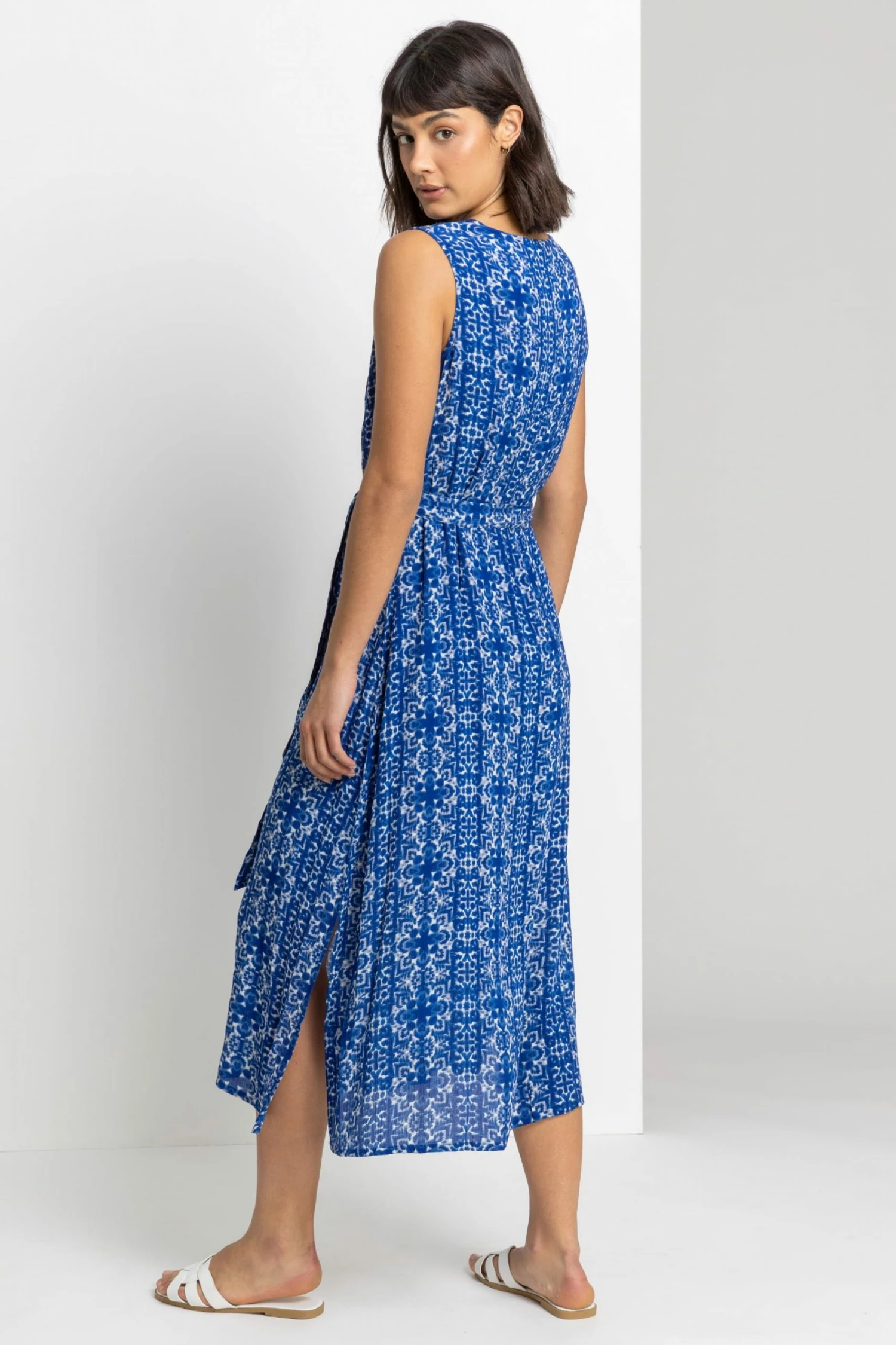 Roman Blue Geo Print Sequin Trim Midi Dress 4 Roman Blue Geo Print Sequin Trim Midi Dress - Image 2