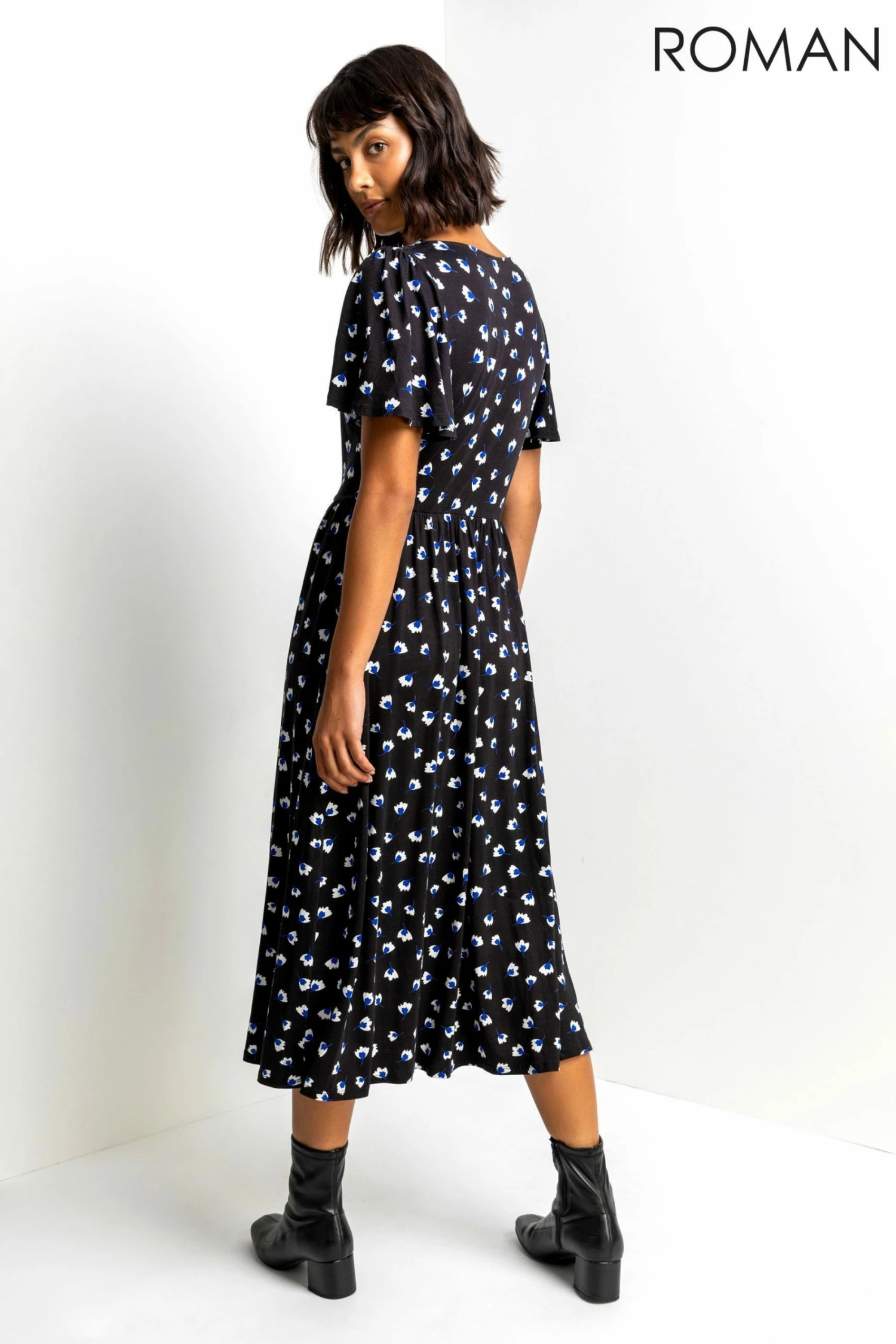 Roman Blue Button Detail Floral Tea Dress 4 Roman Blue Button Detail Floral Tea Dress - Image 2