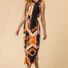 Roman Orange Geo Print Tie Neck Detail Midi Dress -Roman Sales Shop unnamed file 1536