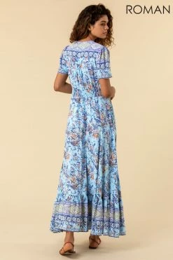 Roman Blue Button Through Floral Maxi Dress -Roman Sales Shop unnamed file 155