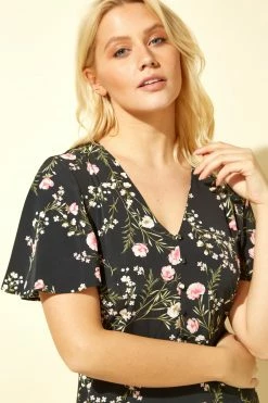 Roman Black Floral Print Midi Tea Dress 10 Roman Black Floral Print Midi Tea Dress -Roman Sales Shop unnamed file 1550