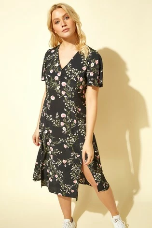 Roman Black Floral Print Midi Tea Dress 7 Roman Black Floral Print Midi Tea Dress - Image 5