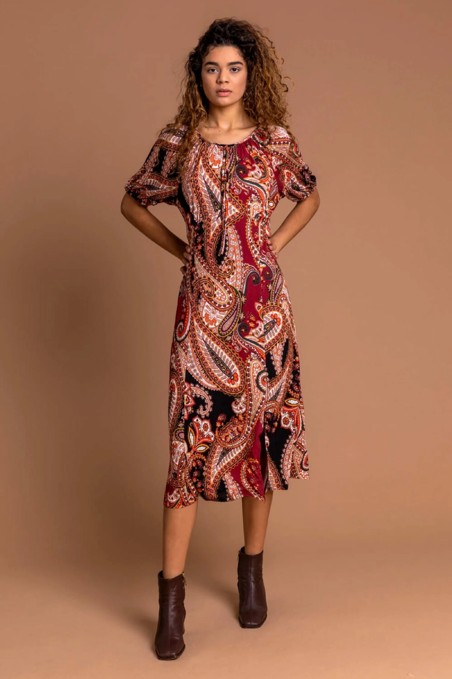 Roman Red Paisley Print Midi Tea Dress 3 Roman Red Paisley Print Midi Tea Dress