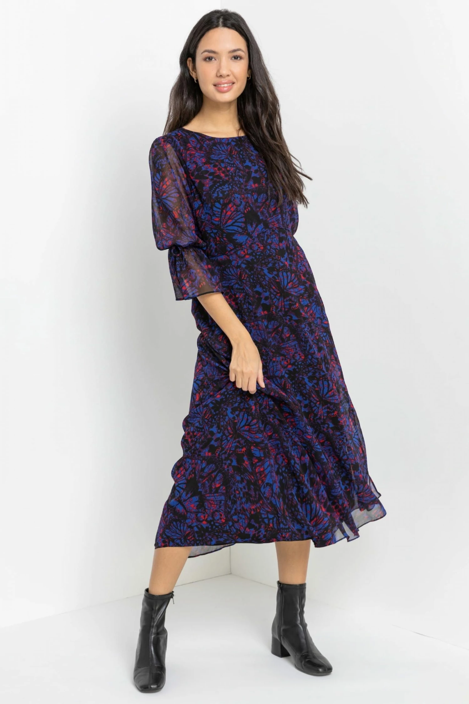 Roman Purple Butterfly Print Chiffon Midi Dress 3 Roman Purple Butterfly Print Chiffon Midi Dress