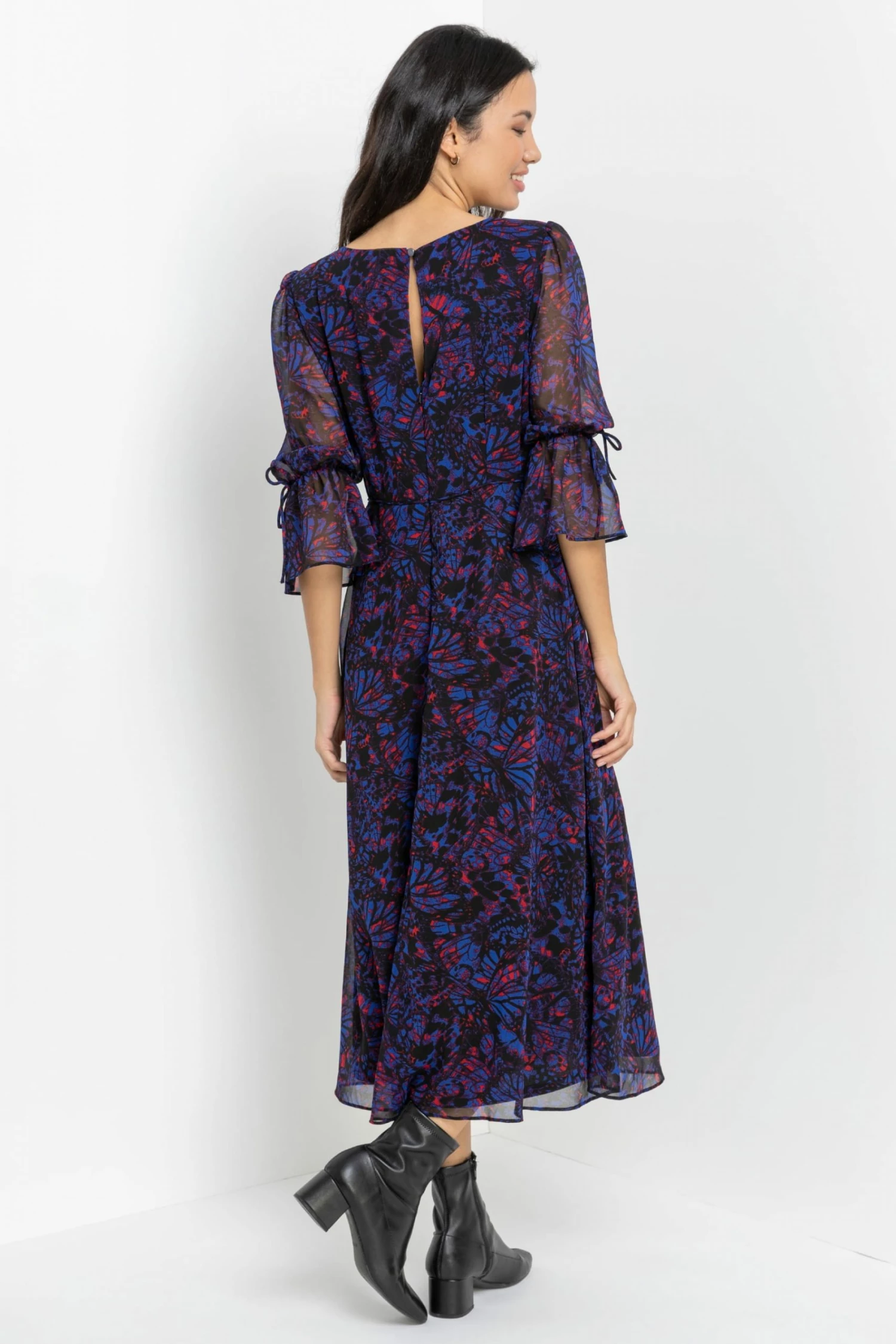 Roman Purple Butterfly Print Chiffon Midi Dress 4 Roman Purple Butterfly Print Chiffon Midi Dress - Image 2