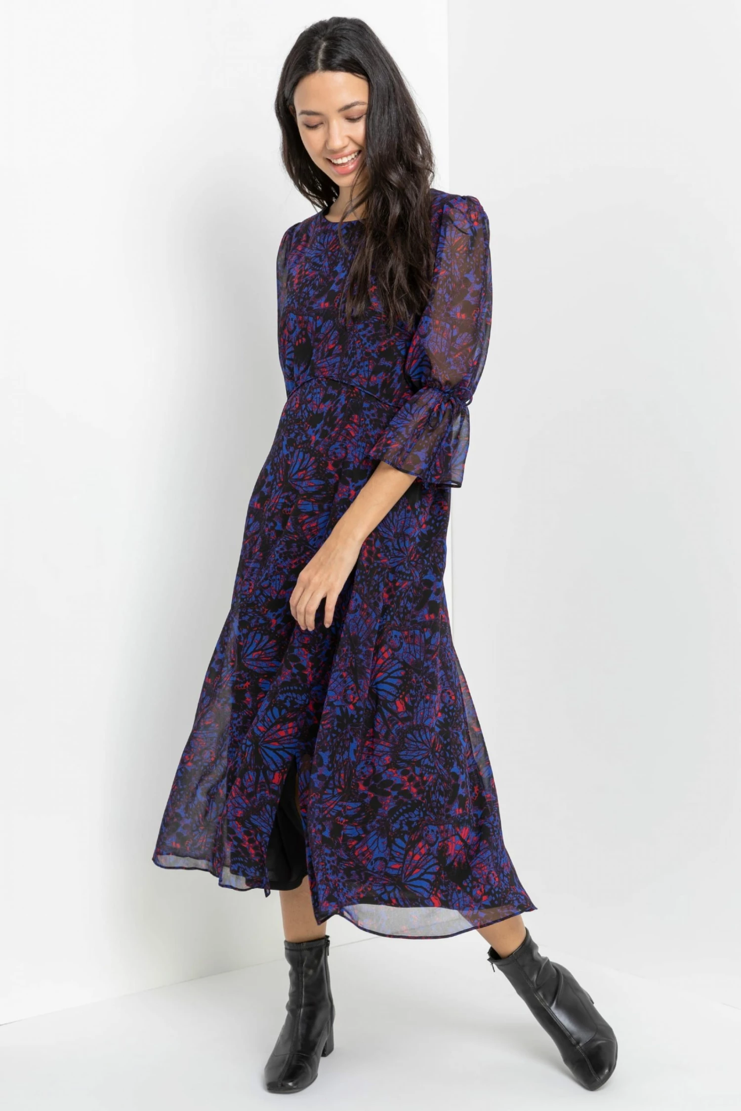 Roman Purple Butterfly Print Chiffon Midi Dress 5 Roman Purple Butterfly Print Chiffon Midi Dress - Image 3