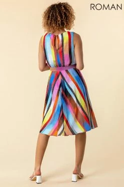 Roman Multi Rainbow Stripe Print Midi Dress -Roman Sales Shop unnamed file 1563