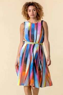 Roman Multi Rainbow Stripe Print Midi Dress -Roman Sales Shop unnamed file 1566