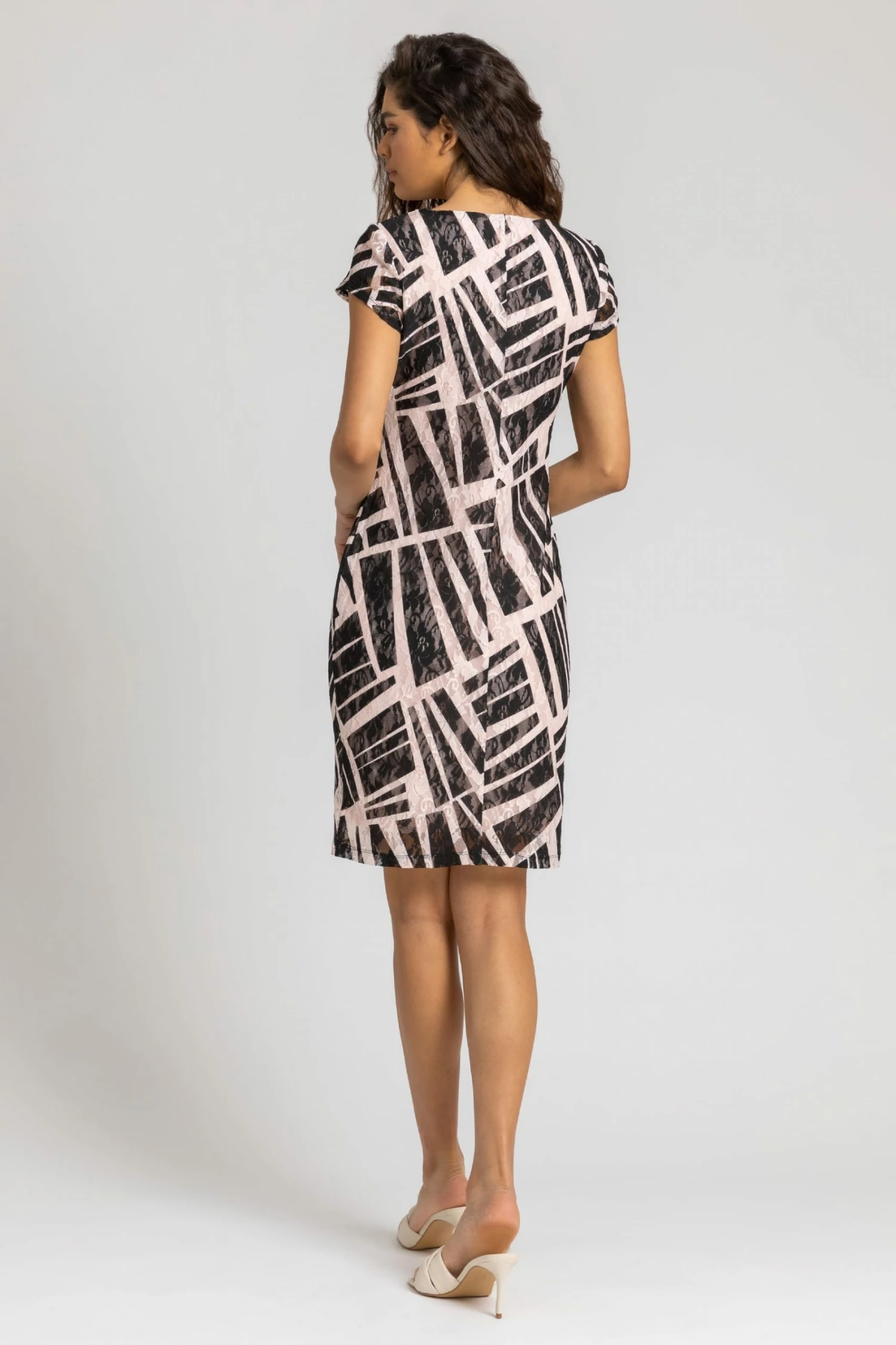 Roman Pink Contrast Print Ruched Lace Dress 4 Roman Pink Contrast Print Ruched Lace Dress - Image 2