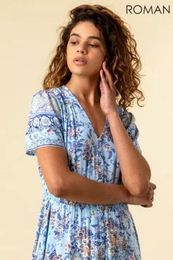 Roman Blue Button Through Floral Maxi Dress -Roman Sales Shop unnamed file 157