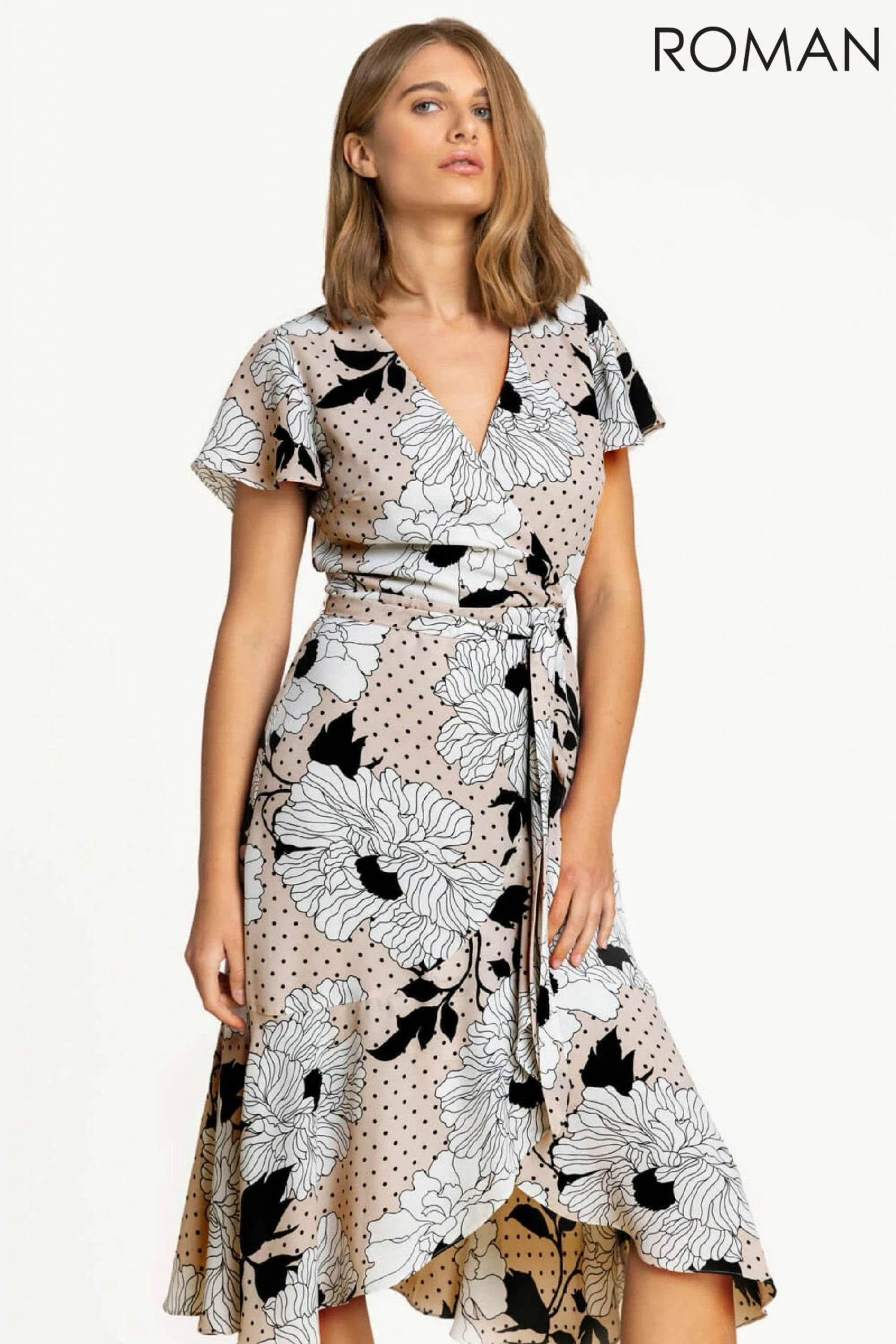 Roman Mutli Floral Frill Detail Wrap Dress 3 Roman Mutli Floral Frill Detail Wrap Dress