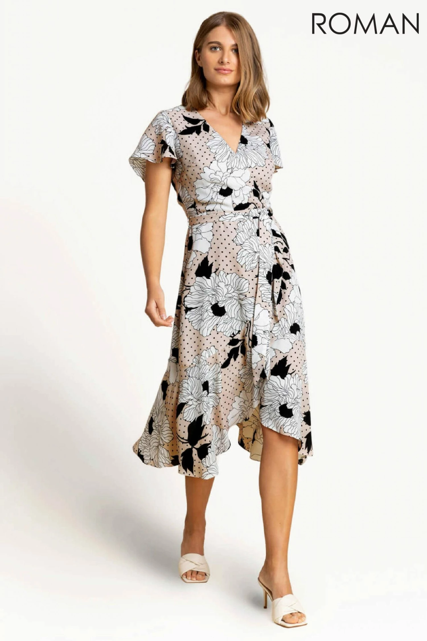 Roman Mutli Floral Frill Detail Wrap Dress 4 Roman Mutli Floral Frill Detail Wrap Dress - Image 2