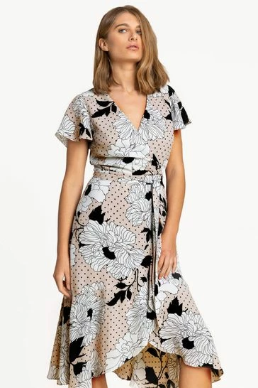 Roman Mutli Floral Frill Detail Wrap Dress 8 Roman Mutli Floral Frill Detail Wrap Dress - Image 6