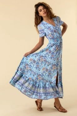 Roman Blue Button Through Floral Maxi Dress -Roman Sales Shop unnamed file 158