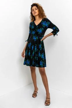 Roman Blue Floral Print Gathered Dress -Roman Sales Shop unnamed file 1581
