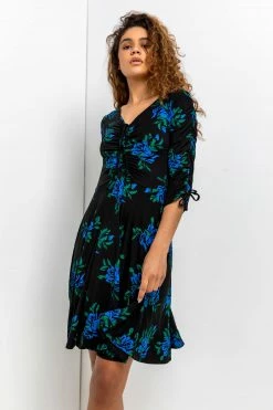 Roman Blue Floral Print Gathered Dress -Roman Sales Shop unnamed file 1582