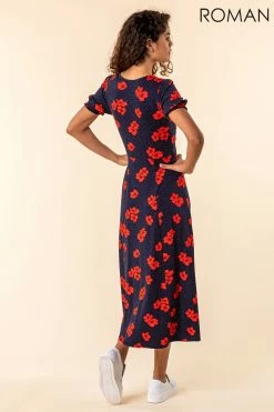 Roman Navy Floral Print Ruched Maxi Dress 8 Roman Navy Floral Print Ruched Maxi Dress -Roman Sales Shop unnamed file 1585