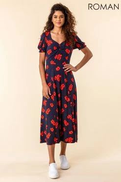 Roman Navy Floral Print Ruched Maxi Dress 9 Roman Navy Floral Print Ruched Maxi Dress -Roman Sales Shop unnamed file 1586
