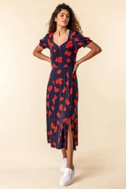 Roman Navy Floral Print Ruched Maxi Dress 11 Roman Navy Floral Print Ruched Maxi Dress -Roman Sales Shop unnamed file 1588