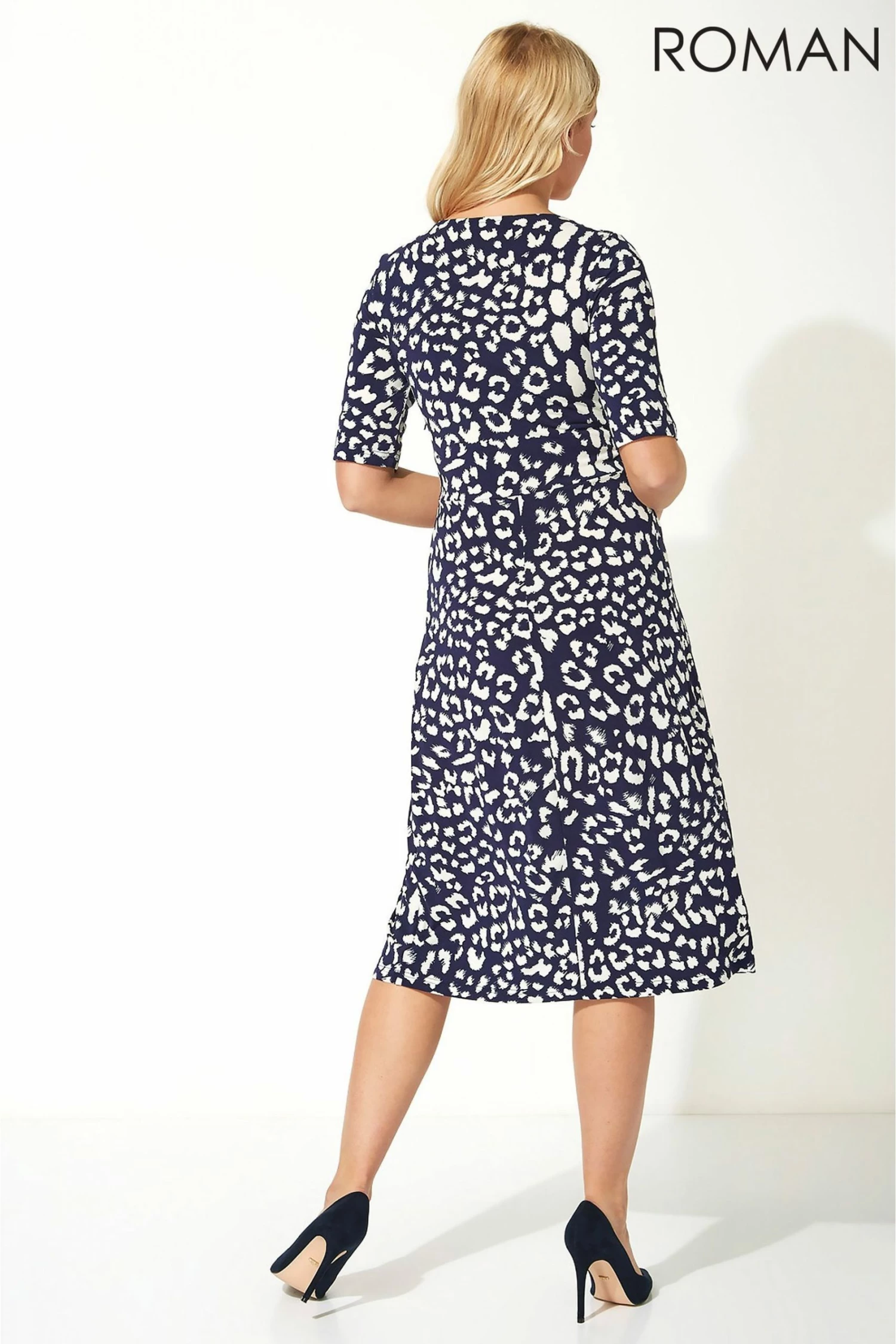 Roman Blue Animal Print Fit And Flare Dress 4 Roman Blue Animal Print Fit And Flare Dress - Image 2