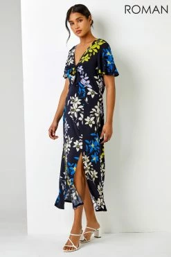 Roman Black Multi Tie Detail Floral Print Maxi Dress -Roman Sales Shop unnamed file 1596