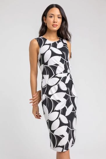 Roman Blue Leaf Print Twist Detail Shift Dress 8 Roman Blue Leaf Print Twist Detail Shift Dress - Image 6