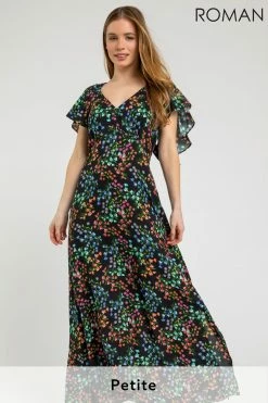 Roman Multi Petite Ditsy Floral Print Maxi Dress