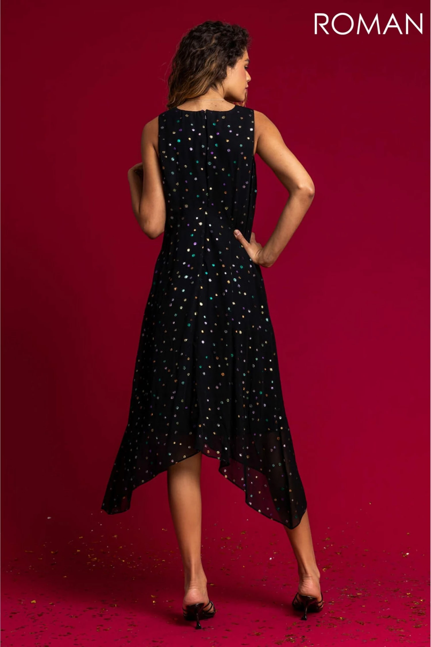 Roman Black Foil Spot Hanky Hem Dress 4 Roman Black Foil Spot Hanky Hem Dress - Image 2