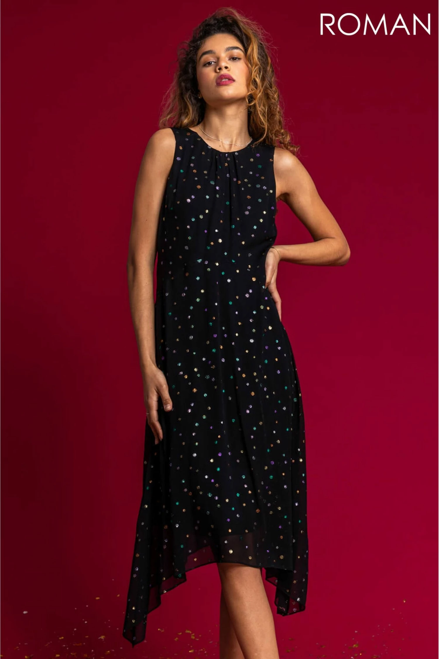 Roman Black Foil Spot Hanky Hem Dress 5 Roman Black Foil Spot Hanky Hem Dress - Image 3