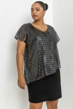 Roman Black Curve Asymmetric Shimmer Overlay Dress 13 Roman Black Curve Asymmetric Shimmer Overlay Dress -Roman Sales Shop unnamed file 1625