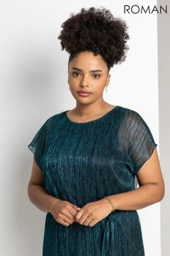 Roman Blue Curve Metallic Plisse Midi Dress -Roman Sales Shop unnamed file 1629