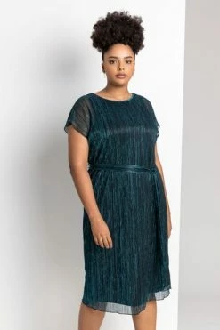 Roman Blue Curve Metallic Plisse Midi Dress -Roman Sales Shop unnamed file 1630