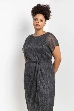 Roman Blue Curve Metallic Plisse Midi Dress -Roman Sales Shop unnamed file 1632