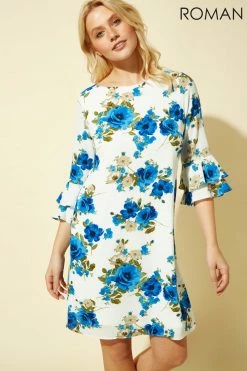 Roman White Floral Print Shift Dress