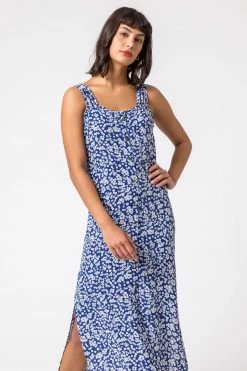 Roman Blue Ditsy Floral Button Through Dress