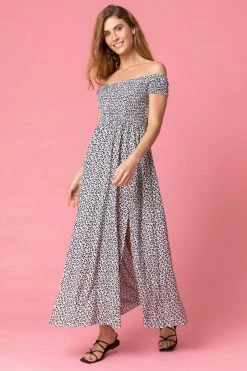 Roman White Shirred Ditsy Floral Print Bardot Dress -Roman Sales Shop unnamed file 1640