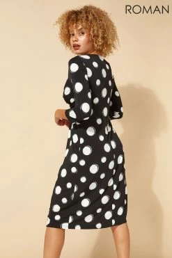 Roman Black Originals Spot Print Ruched Waist Fit & Flare Dress 9 Roman Black Originals Spot Print Ruched Waist Fit & Flare Dress -Roman Sales Shop unnamed file 1651