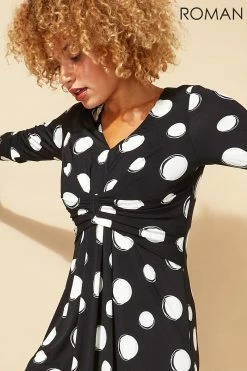 Roman Black Originals Spot Print Ruched Waist Fit & Flare Dress 10 Roman Black Originals Spot Print Ruched Waist Fit & Flare Dress -Roman Sales Shop unnamed file 1652